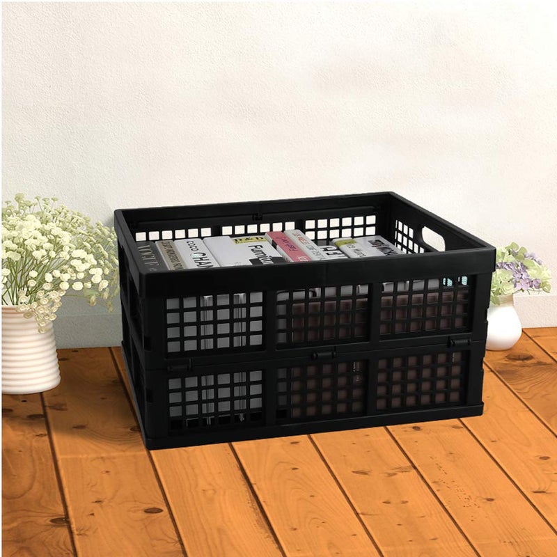 Lesbin 3-Pack Plastic Collapsible Storage Crate, 30 L Folding Storage Baskets, Black - Image 5
